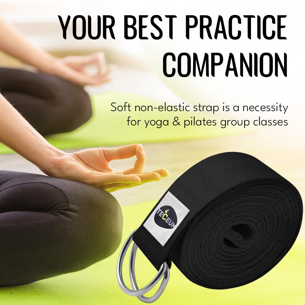 TECEUM Yoga Strap & Mat Strap – 2 in 1 – Cotton – 6 ft 8 ft 10 ft (30+ Colors) – Adjustable Non-Slip Belt for Yoga, Pilates, Stretching, Physical Therapy, Fitness & Home Workout – for Carrying Mats