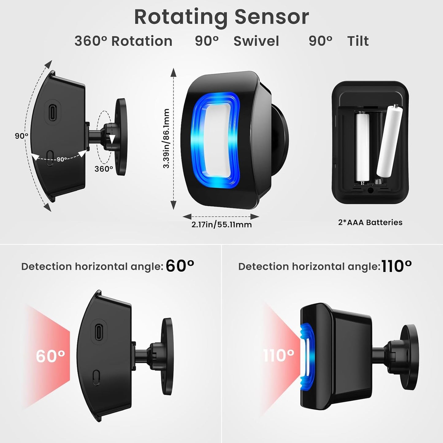 COTINSE 500 Wireless Motion Sensor LED Light - Motion Detector Alarm Chimes Door Sensor with FT Range Security Alert