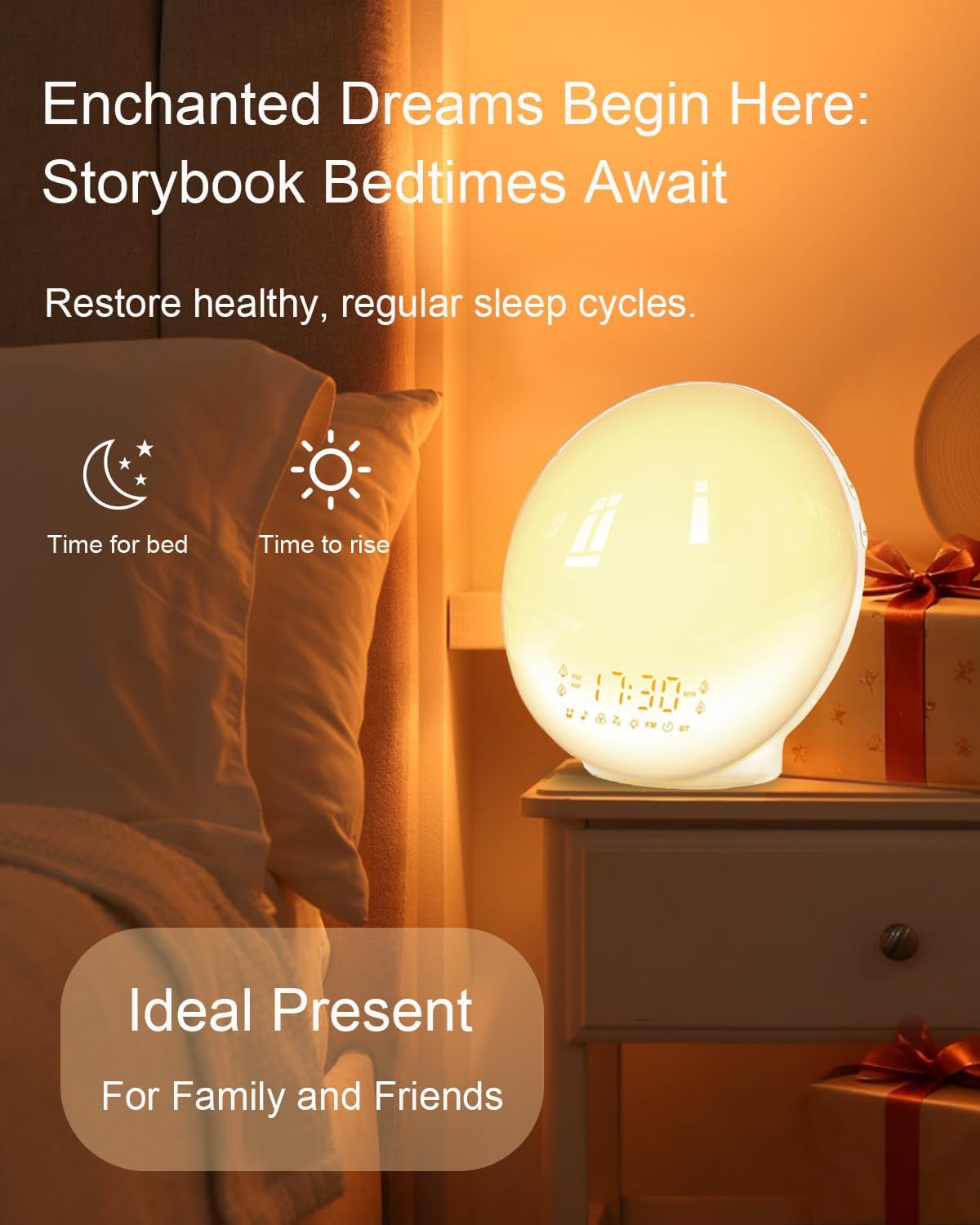 4 Smart Sunrise Alarm Clock with No Signup APP Control & Wake-Up Light, Alarms, White Noise, FM Radio, Wireless