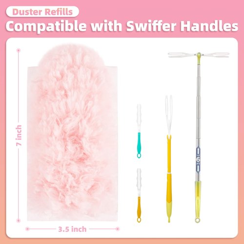 Nicemiya 30 Count Pink Duster Refills Compatible with Swiffer Handle, 360° Multi-Surface Duster Refills with 1 Handle, 5X Microfibers Disposable Dusters for Home, Office Cleaning