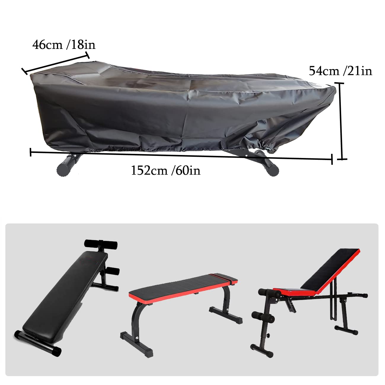 J&C Sit-up Bench Cover 420D Weight Bench Cover Waterproof Outdoor Sit-up Board Cover Workout Bench Cover Weight Bench Cover Outdoor Cover for Exercise Bench Incline Bench Cover Black (60x18x21in)