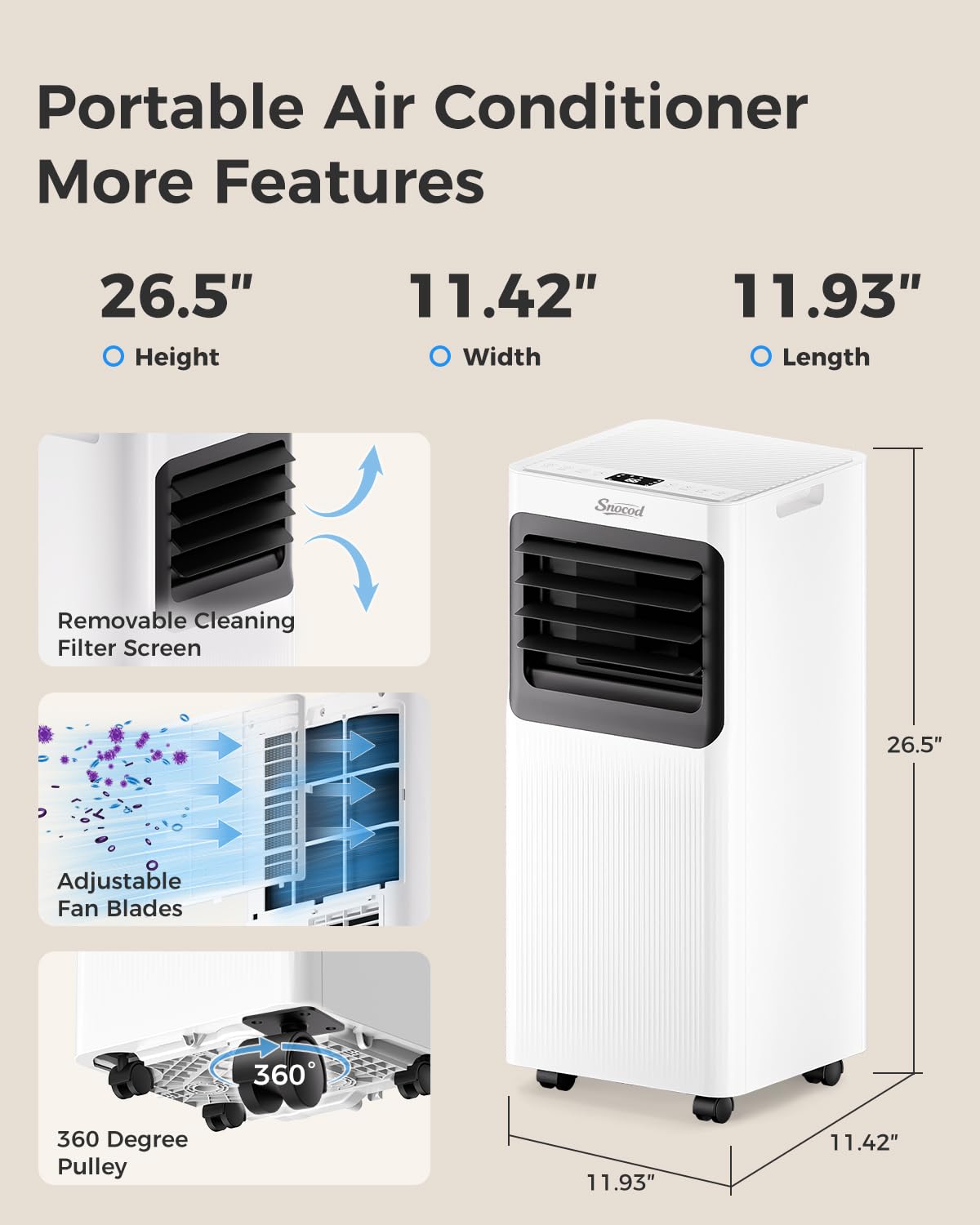 16000 BTU Portable Air Conditioners for Large Room up to 750 Sq. Ft., 5-in-1 Smart AC with WiFi App, Remote Control, Fast Cooling, Dehumidifier, Fan, Sleep Mode, 24H Timer & Window Kit