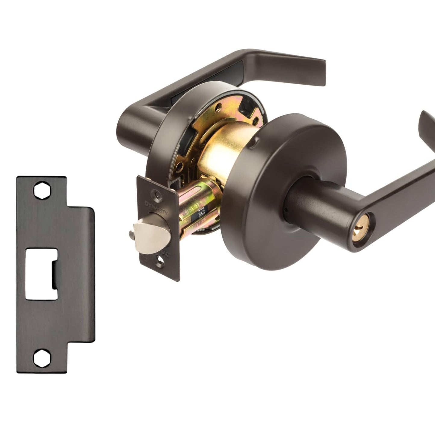 Dynasty Hardware Commercial Door Lock Keyed Lever Lockset, ADA Compliant, Grade 2 Heavy Duty Door Handle with Lock for Office, Entry, or Warehouse Use, Oiled Rubbed Bronze Finish, Model AUG-00-10B