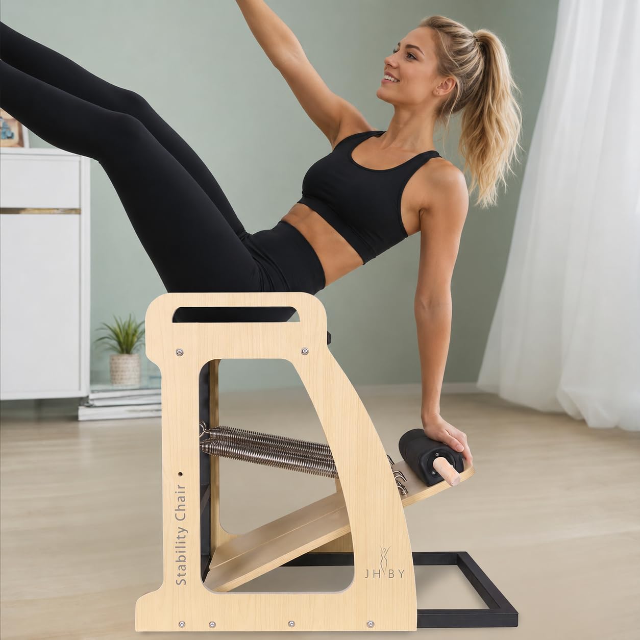 JHBYBMG Pilates Chair, Pilates Chair for Home Workouts, Sturdy Metal Frame, Pilates Stability Chair, Yoga Fitness Trainer, Pilates Reformer Machine (Black) (26.3*30 inch)