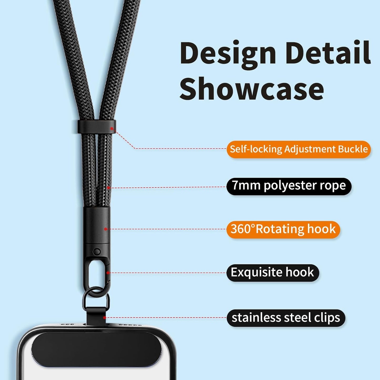 0.4mm 360 saxsion Lanyard for Phone, Self-Locking Phone Wrist Strap with Ultra-Thin Clip & Hook, Anti-Drop Strap