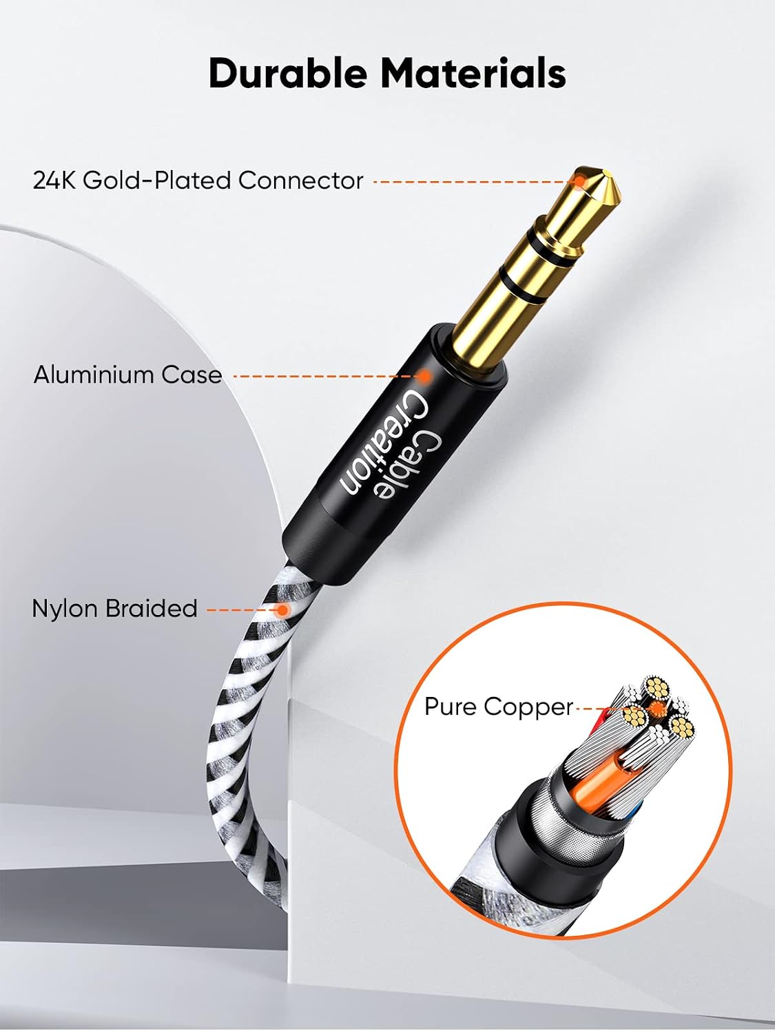 3.5mm 0.45meter(18inches), 1/8 CableCreation Aux Cable Short Male to Male Audio Auxiliary Cord Braided Hi-Fi Sound