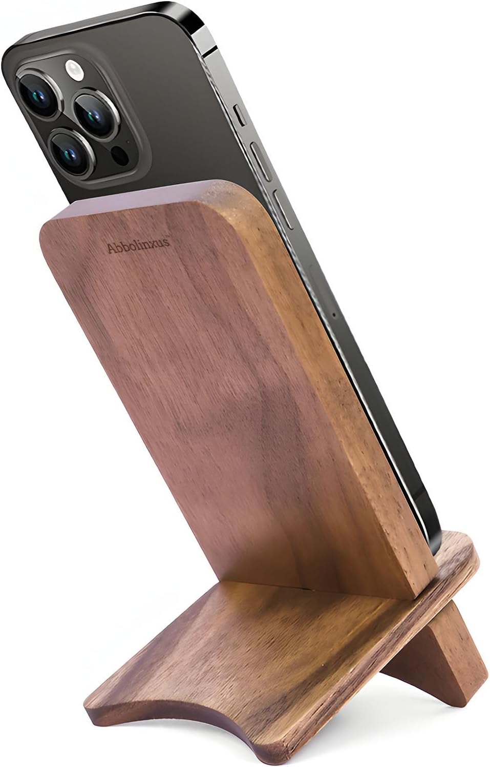 Abbolinxus Solid Wood Phone Stand, Desktop Wooden Phone Stand, Simple Phone Holder, Compatible with All Phones (Walnut