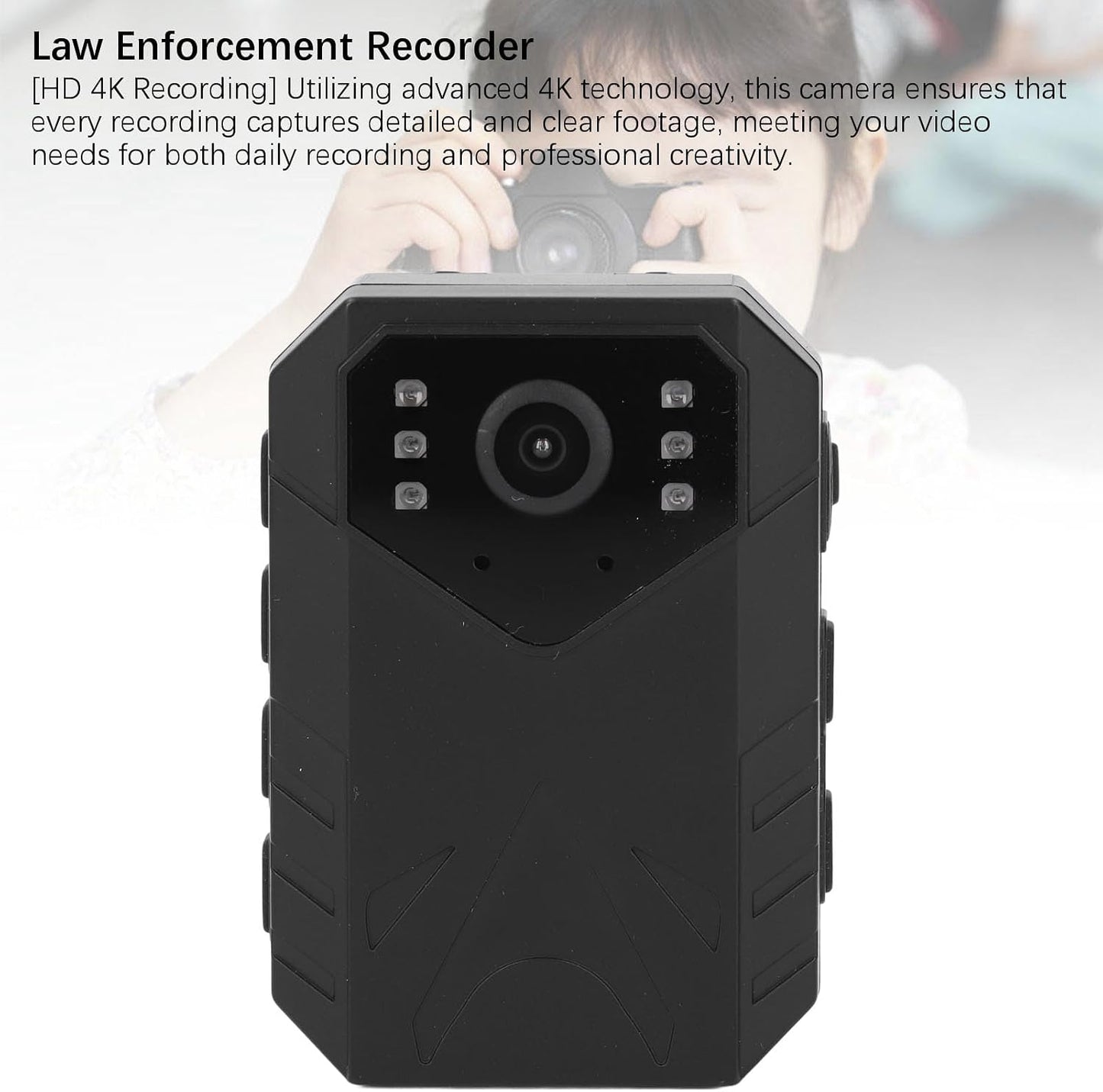 Yunseity 4K 2 Inch Body Camera, Body Worn Camera Law Enforcement Camera with TFT Color Screen, Night VisionVideo