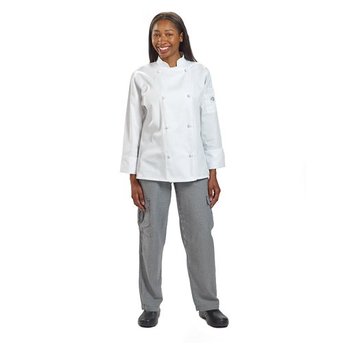 Mercer Culinary M61040WHM Genesis Women's Chef Jacket with Cloth Knot Buttons, Medium, White