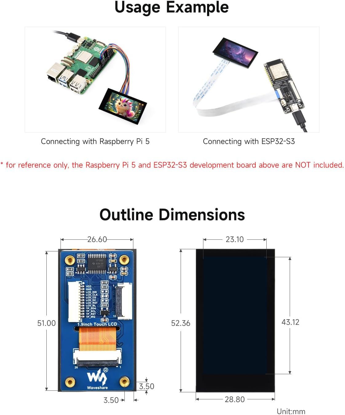 1.9inch 172320 I2C Communication, 262K Waveshare Touch LCD Display Module, Micro LCD Display, Resolution, IPS, SPI