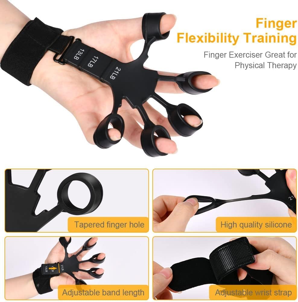 Finger Strengthener Extension Exerciser Stretcher, Strength Adjustment Finger Resistance Bands Used to Exercise Finger Strength - Gray 1PCS
