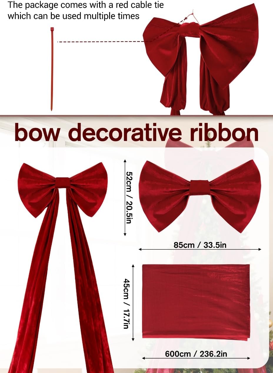 UQJE Giant 3D Velvet Ribbon Bows - Red Big Bow Valentine's Day Decorations | Tree Topper Decor 32 x 250