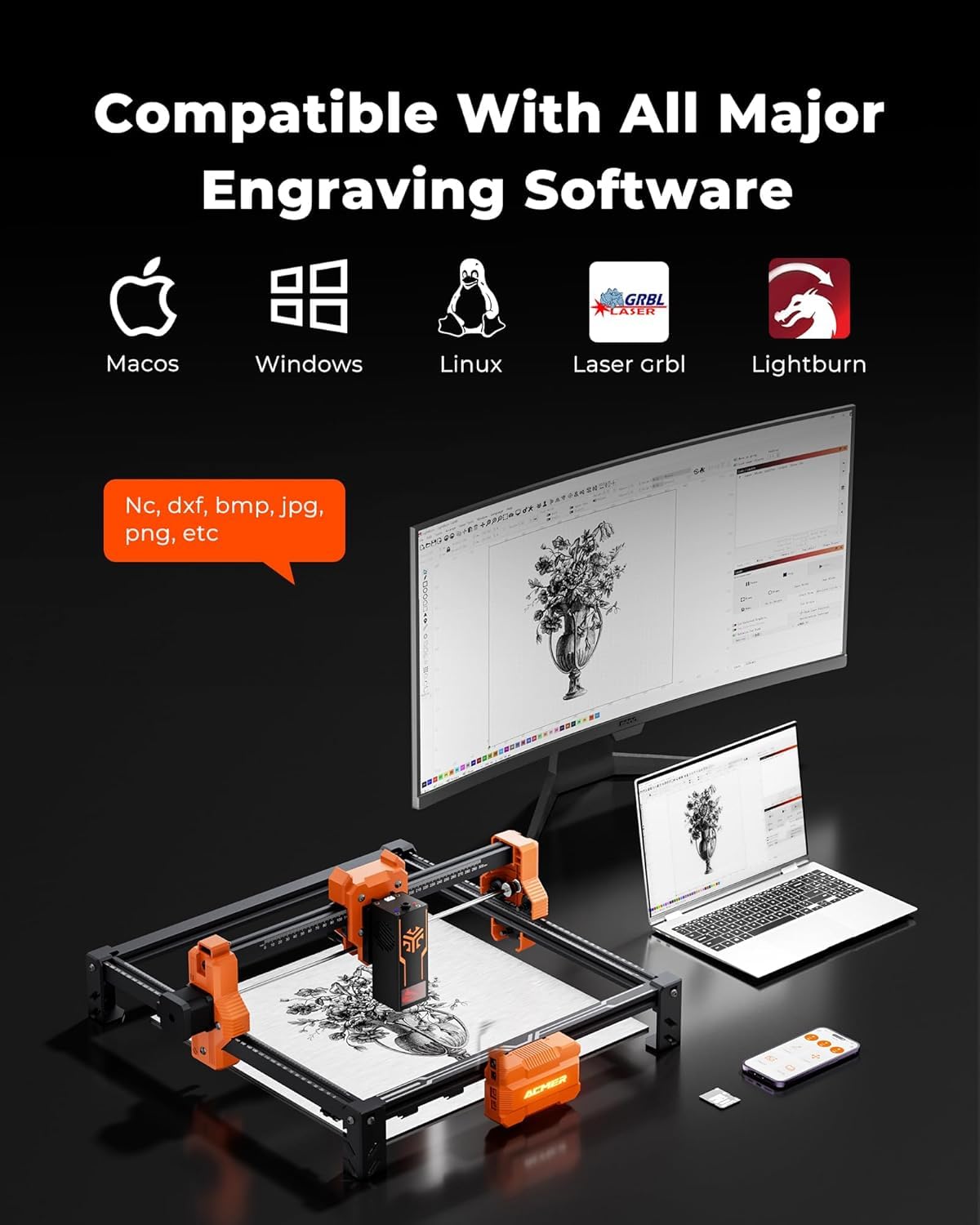 ACMER Laser Engraver, S2 Laser Cutter Machine 12,000mW, 72W Output, 0.01mm Precision, 300x300mm Area, 10000mm/min Speed, for Wood, Metal, Leather, Acrylic, DIY & Education