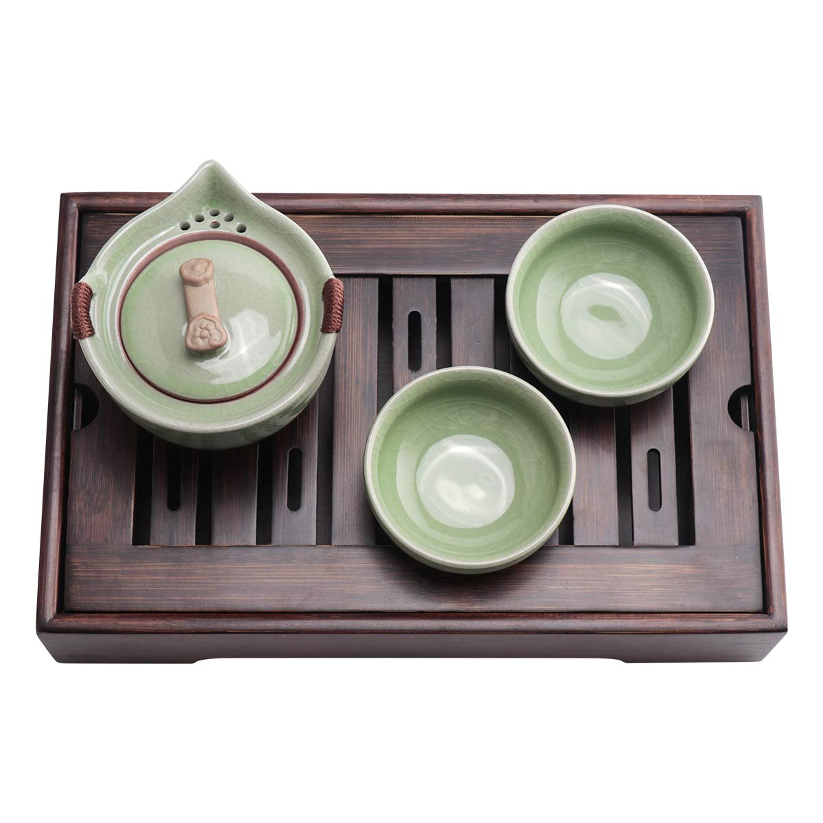 Mini Bamboo Chinese Tea Tray - 11 x 7 inch Japanese Tea Serving Tray, Small Gongfu Tea Table Set with Reservoir Type Water Storage Box (M)