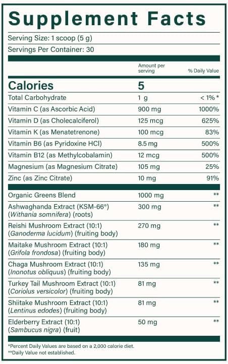 Beam Greens ??Daily Superfood Powder for Women, Organic Green Juice with Veggies & Adaptogens, Gut Health & Immunity Support, Vegan, No Sugar, Third Party Tested, 30 Servings