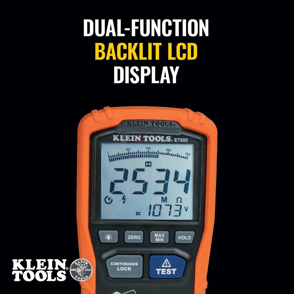 Klein Tools ET600 Multimeter, Megohmmeter Insulation Tester, 4000 Ohms Resistance, 125V/250V/500V/1000V, Auto-Ranging TRMS Multimeter & ET450 Advanced Circuit Breaker Finder and Wire Tracer Kit