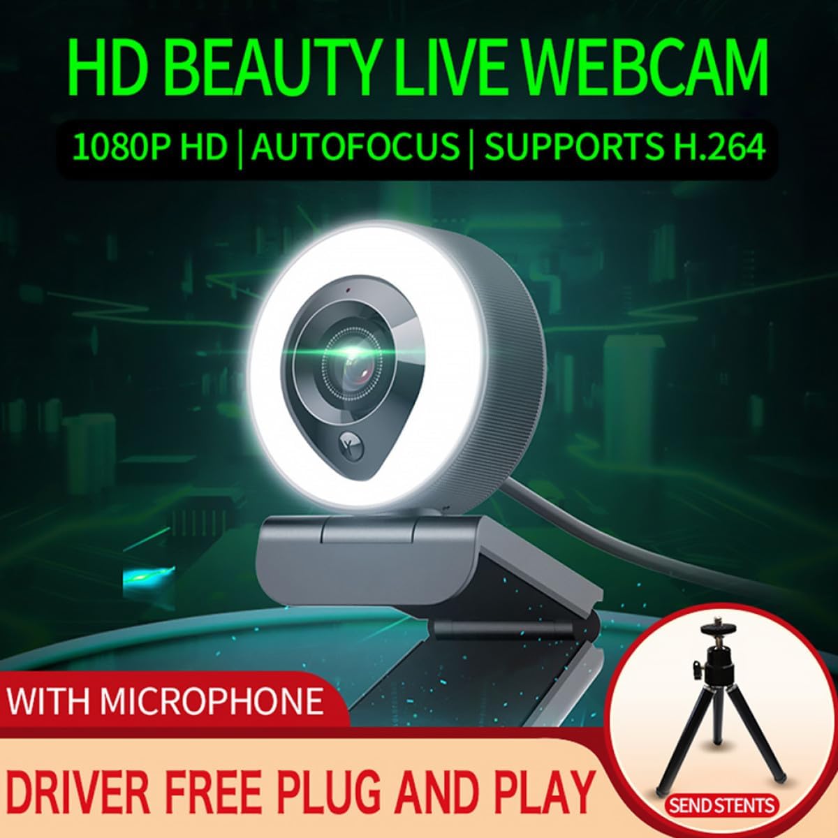 DOITOOL 4k Auto-Focusing USB Webcam with Fill Light and Mic, High Definition Computer Camera for Live Streaming, Video