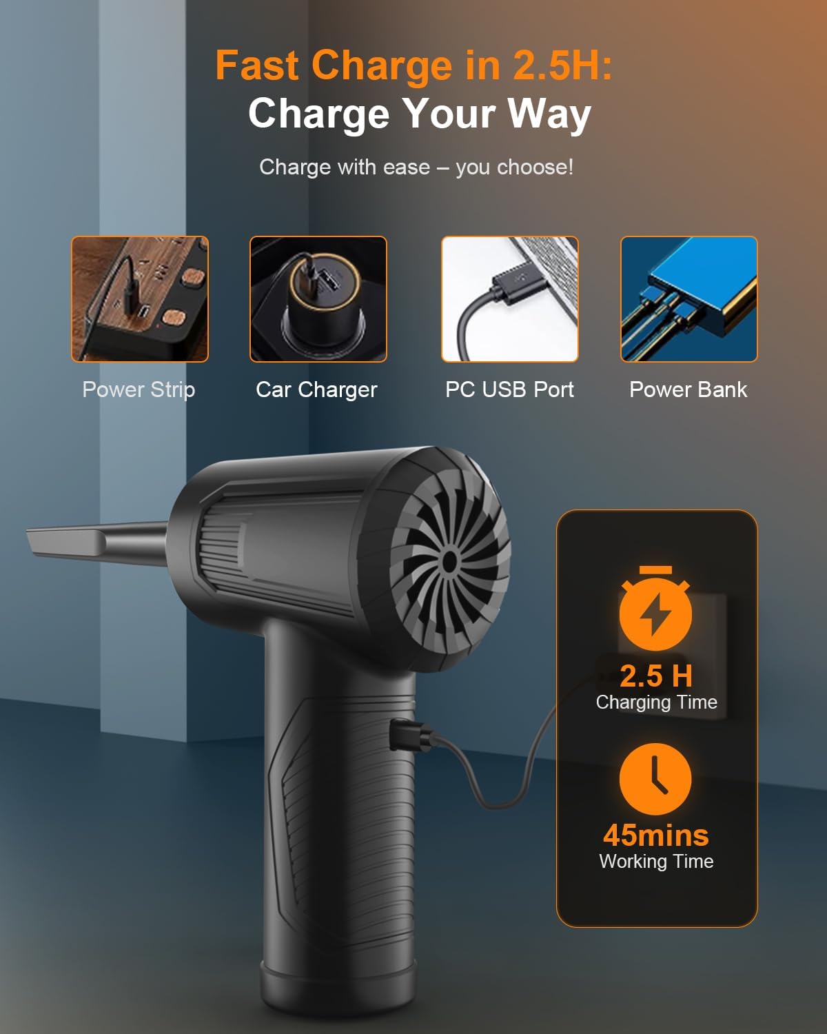 11-in-1 Duster-3-Gear 120000 9000mAh Compressed Air Adjustable RPM Electric Air Duster with LED Light, Reusable no