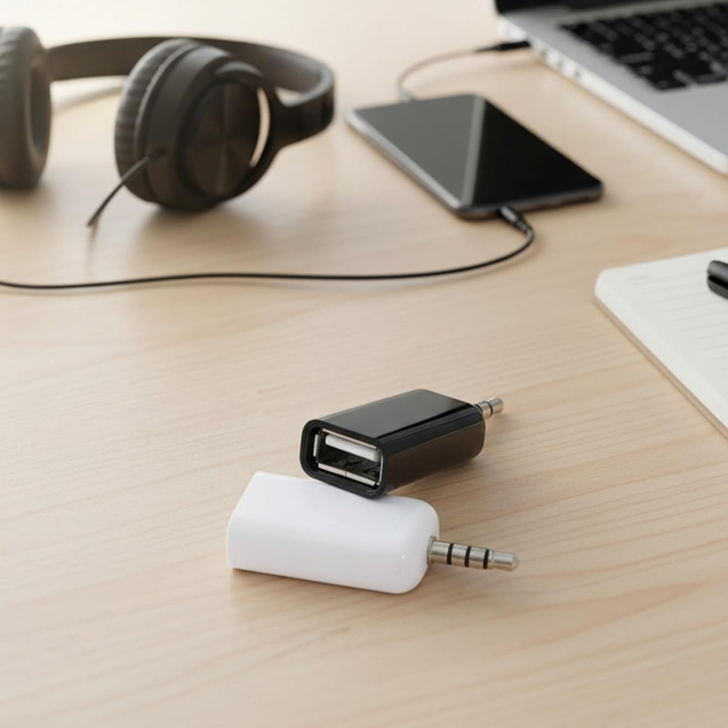 Jxiwfvl 2 3.5mm Mp3 PCS Aux to USB Adapter - USB Female to Jack Audio Adapter for Flash Drive Car CD Player, Music