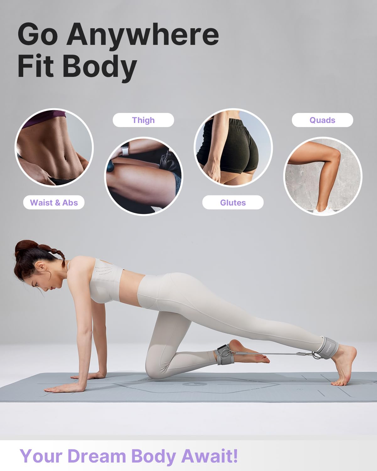 YOTTOY Ankle Resistance Bands with Cuffs, Adjustable Ankle Straps for Leg & Glute Workout, Butt Exercise Bands for Cable Machines Women, Perfect for Hip Fitness & Booty Training (Grey)