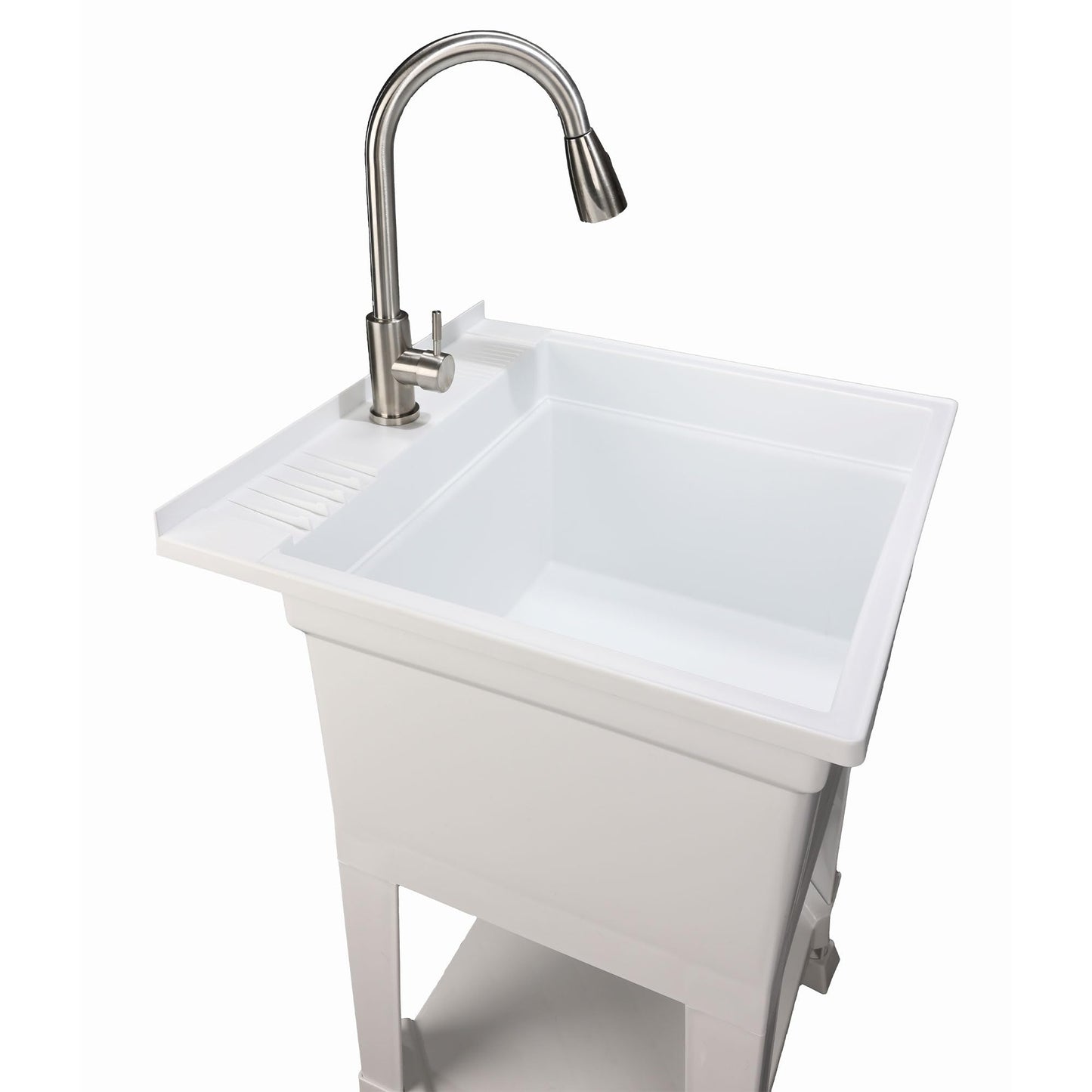 UTILITYSINKS Freestanding Utility Tub Sink with Quick Connect Drain, 24 x 24", White - Portable and Compact Sink with Faucet for Outdoor Kitchen, Laundry Room, Garage, and Basement