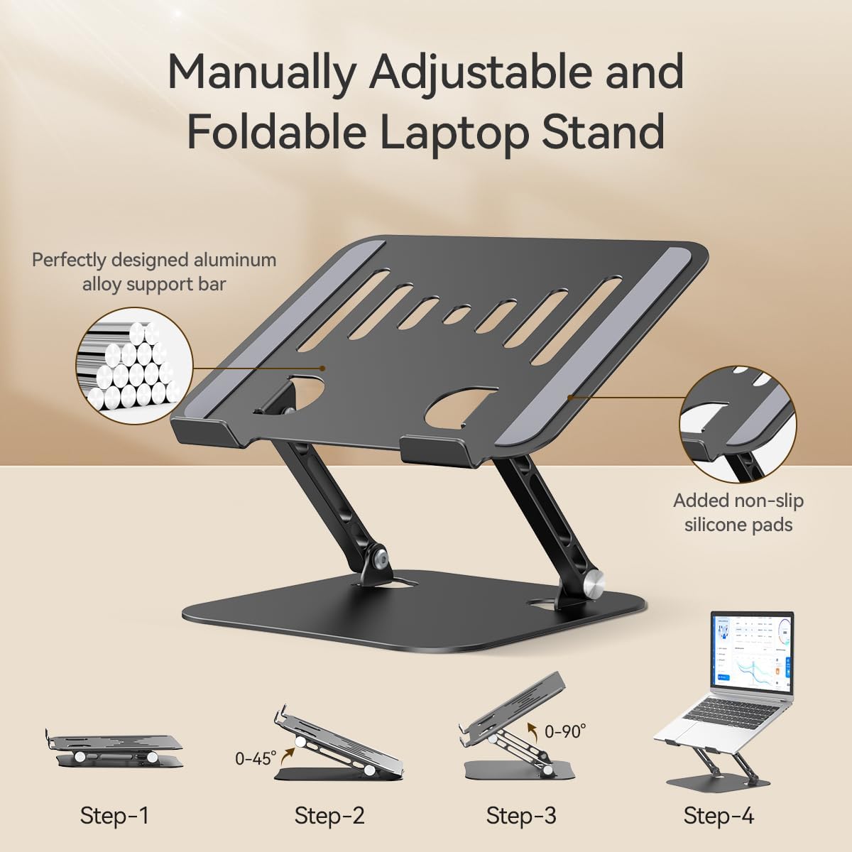 LINTYLE 1017 Inch Adjustable Laptop Stand, Aluminum Portable Laptop Riser for Desk Foldable, Ergonomic Computer