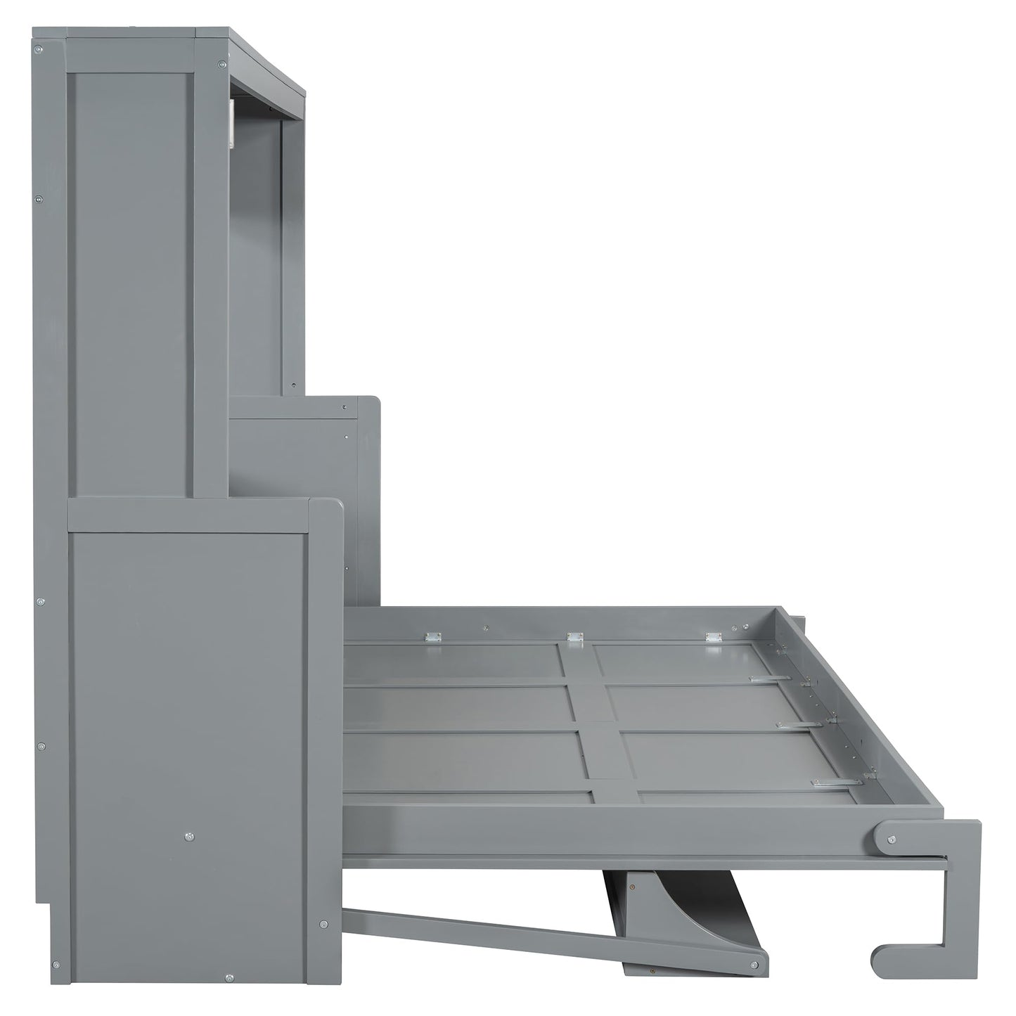 Ball & Cast Murphy Bed Queen Size Hideaway Beds with Hydraulic Lift & Desk Design,Industrial Multifunction Wood Wall Cabinets Bedframe W/Hardware Chain,Space-Saving for Apartment,Gray