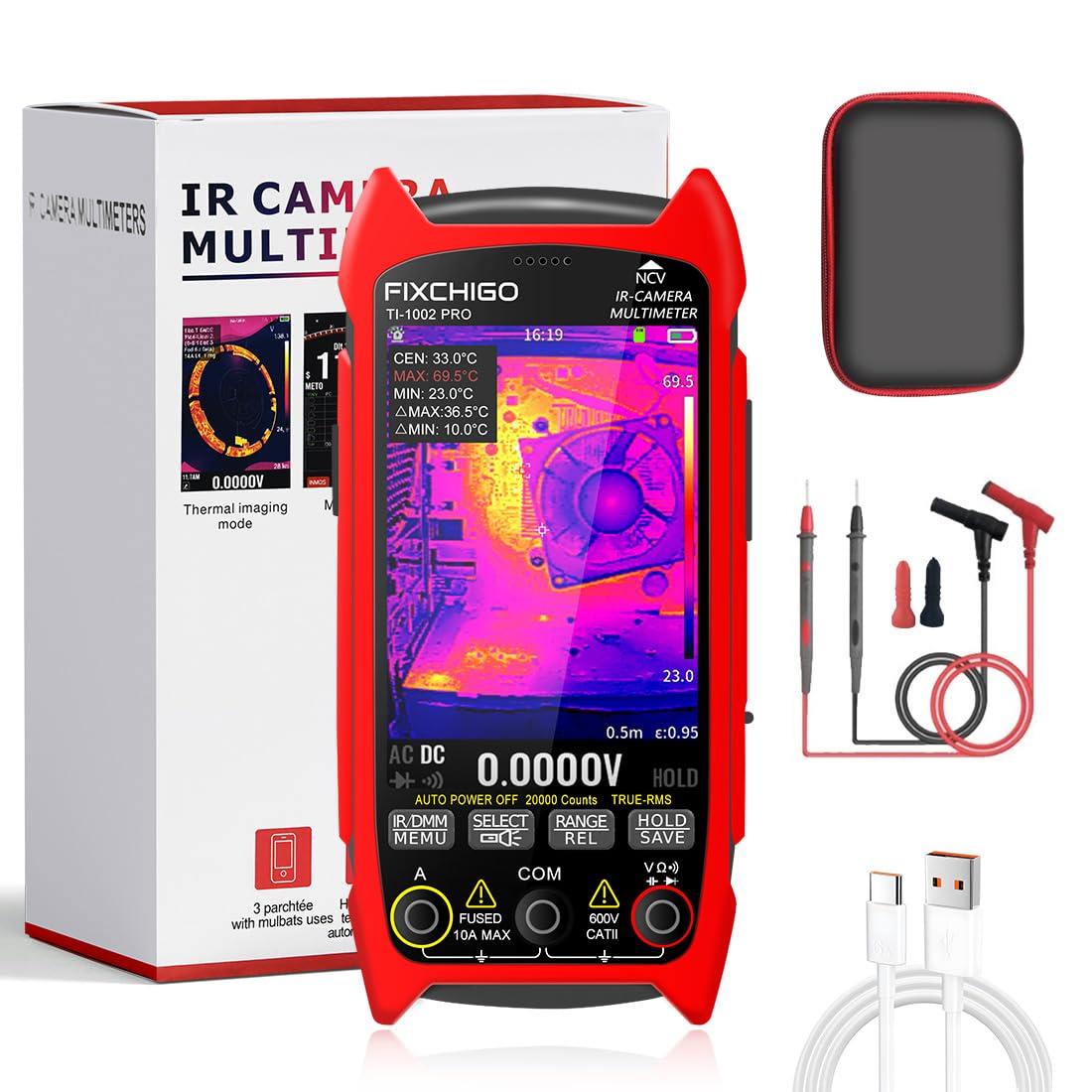 2 in 1 Thermal Imaging with 20000 Counts Multimeter Function Infrared Camera Pixels ISR256x192 Image Resolution 427x320 3.5 inch LCD -20℃ to 550℃ Temperature Range 15 Color Modes