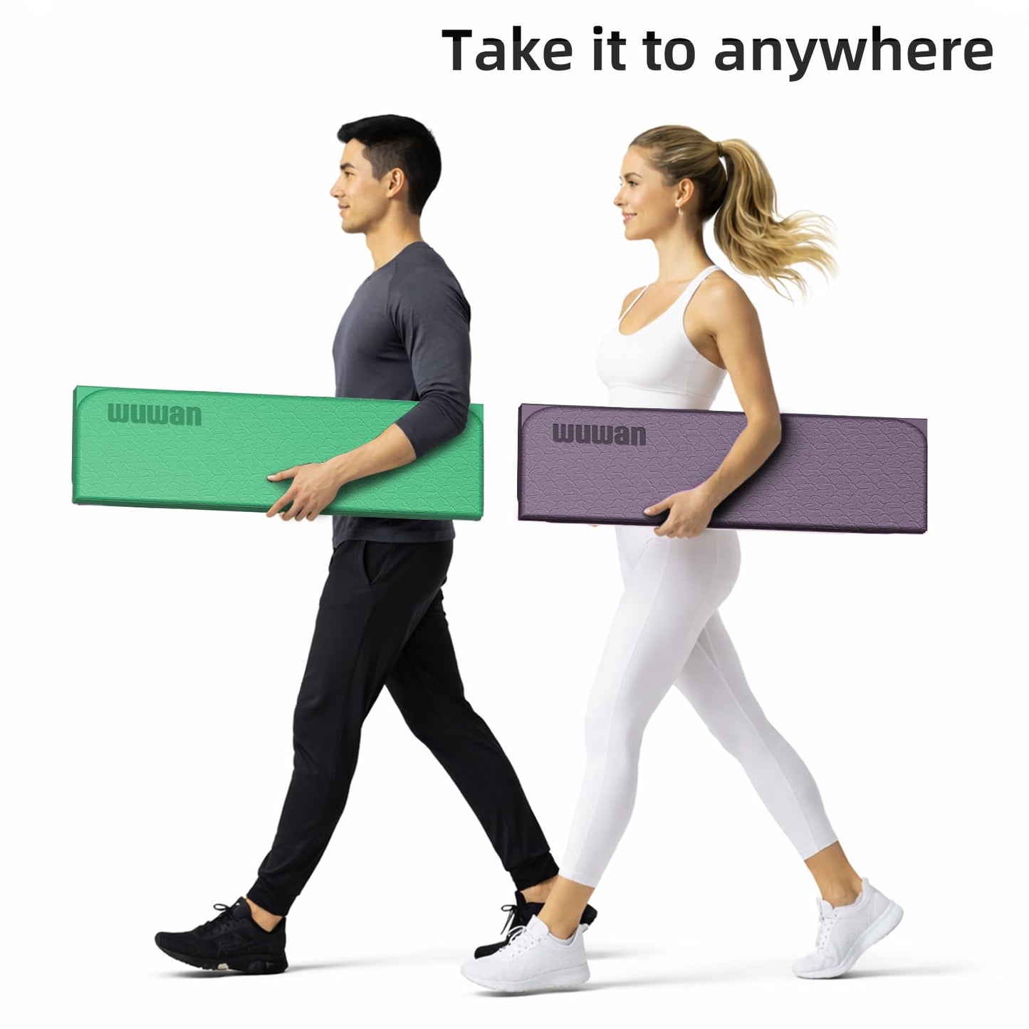 Folding Yoga Mat Extra Thick 0.4 Inch, Foldable Yoga Mat 75 x 26 Inches, TPE Exercise Mat, 7-Panel Non Slip Cushioned Fitness Mat for Yoga, Pilates, Stretching, Home Workout (Green)