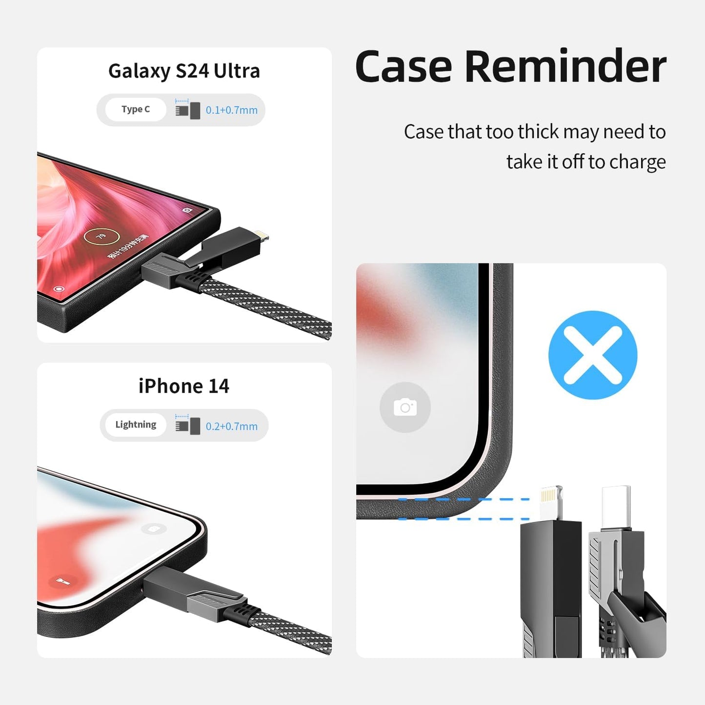 4 1 65W, 4-in-1 16/15/14/13 More(4FT) in Charging Cable Fast Charging USB C Cable USB Multi Charging Cable with E-Mark