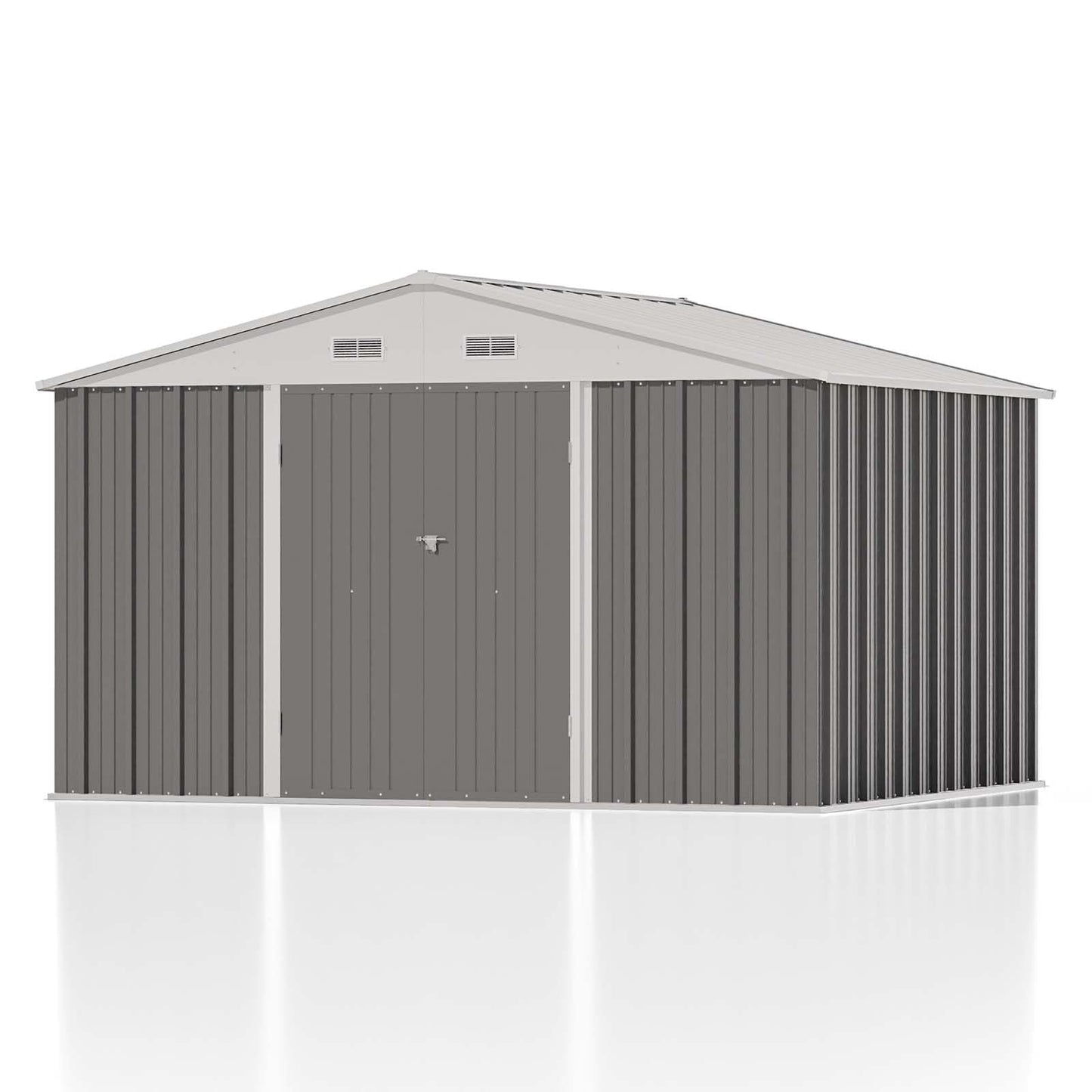 Patiowell 10 x 8 FT Outdoor Storage Shed, Large Garden Tool Metal Shed with Sloping Roof and Double Lockable Door, Outdoor Shed for Backyard Garden Patio Lawn,Grey