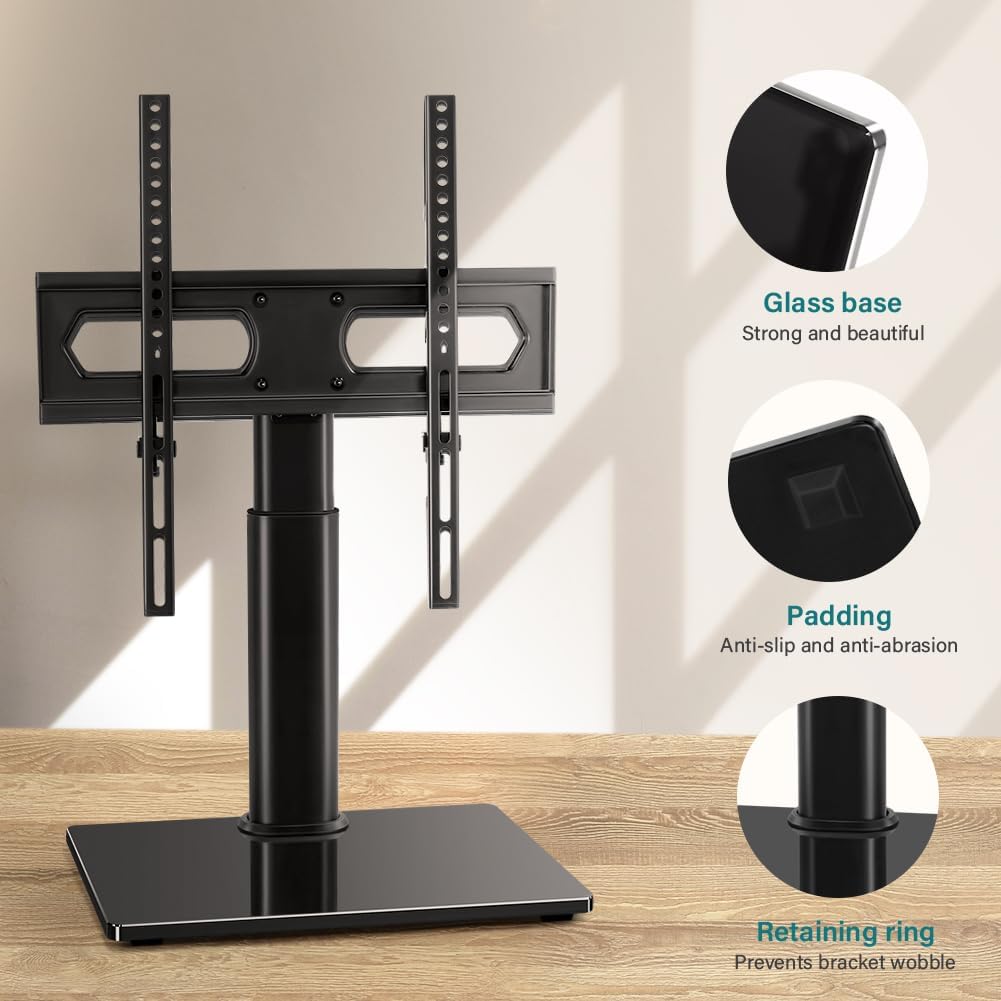 BFTOU 27-75 inch +/-35 400x400mm,Holds 77 lbs Universal TV Stand for TVs Swivel Height Adjustable Table Top TV Base Max