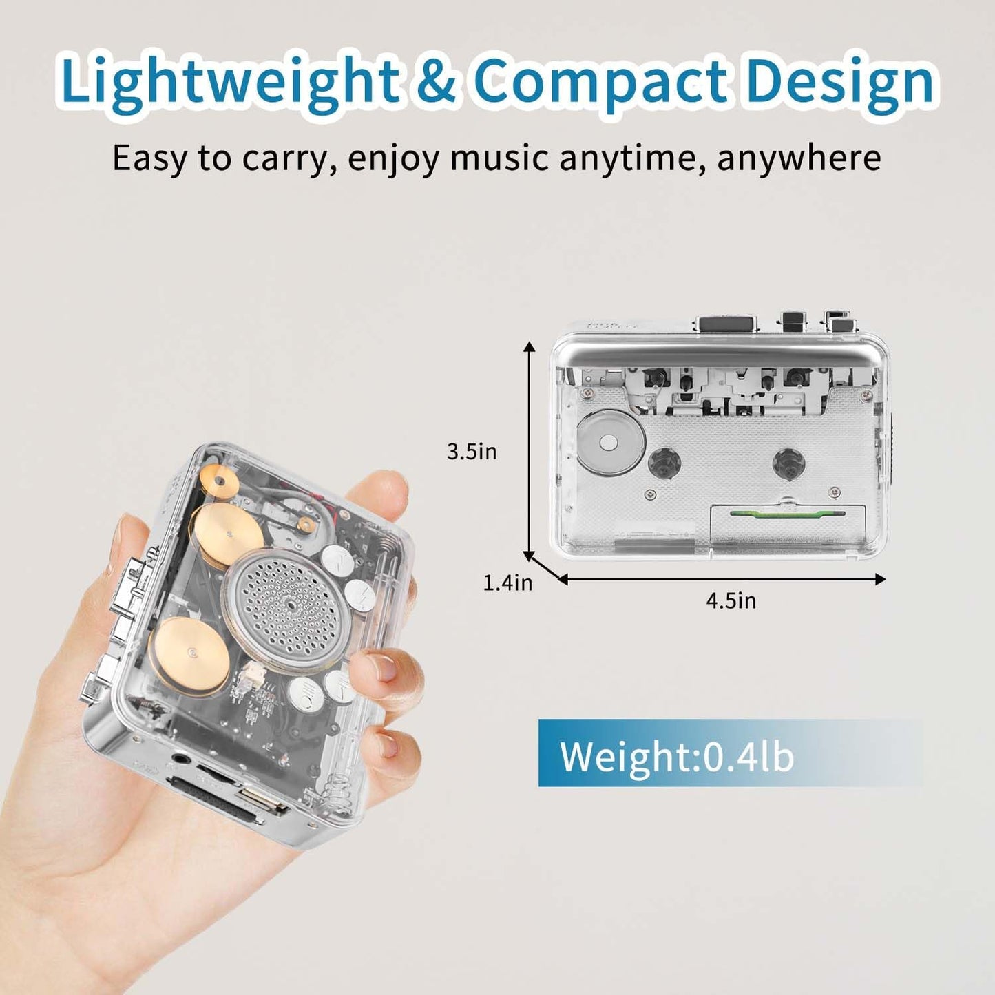Cassette MP3 Portable Clear Stereo Auto Reverse PlayerConvert Tapes to Format via USB ConverterBuilt-in Cool Copper