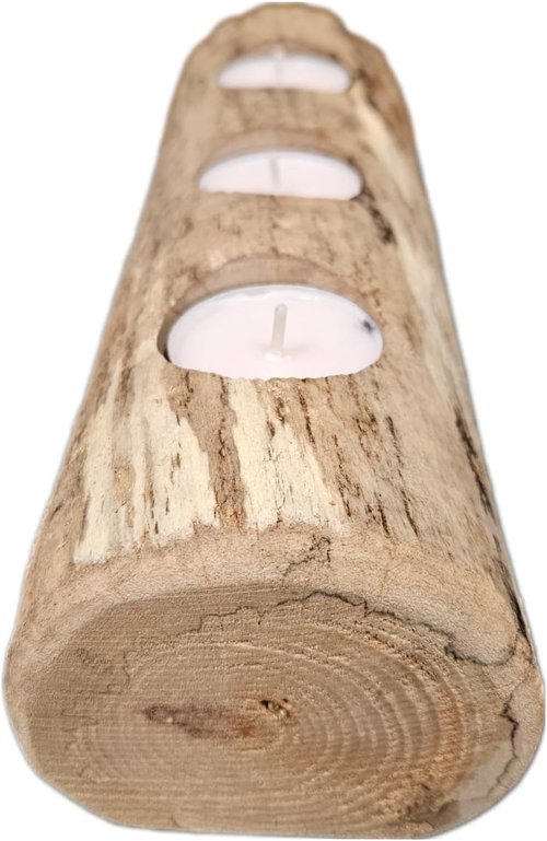 Natural Driftwood Candle Holder - 3-Slot Rustic Tea Light Centerpiece for Home Decor