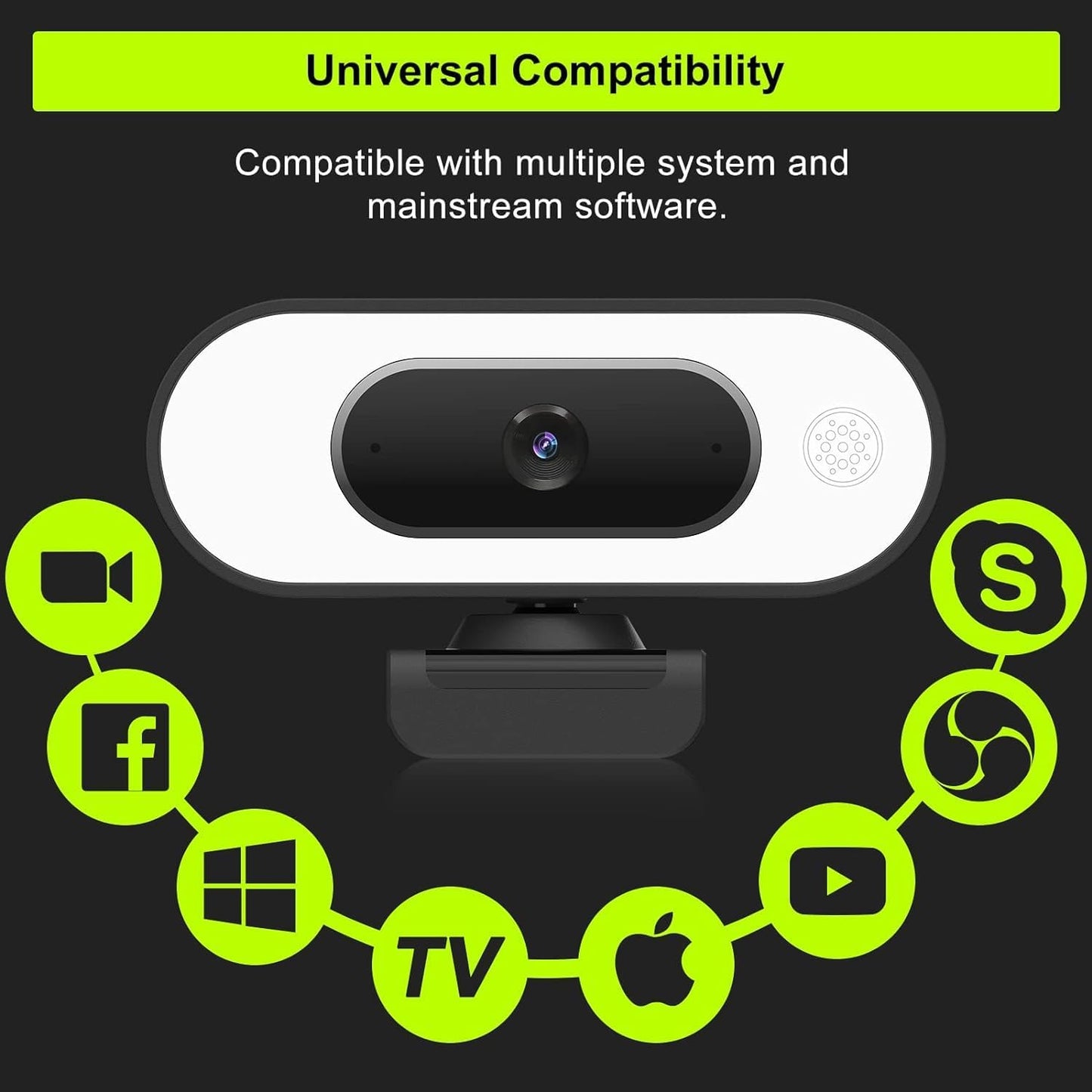 ToLuLu 1080P Webcam with Ring Light Microphone - Streaming Web Camera, Full HD Pro Camera for PC Mac Laptop Desktop