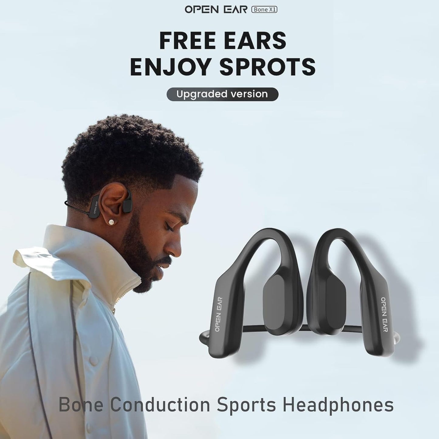 Set Bone Conduction Headphones Head Bluetooth Sport Open Ear Headphones Wireless Bluetooth Cycling Ear Bone Headphones
