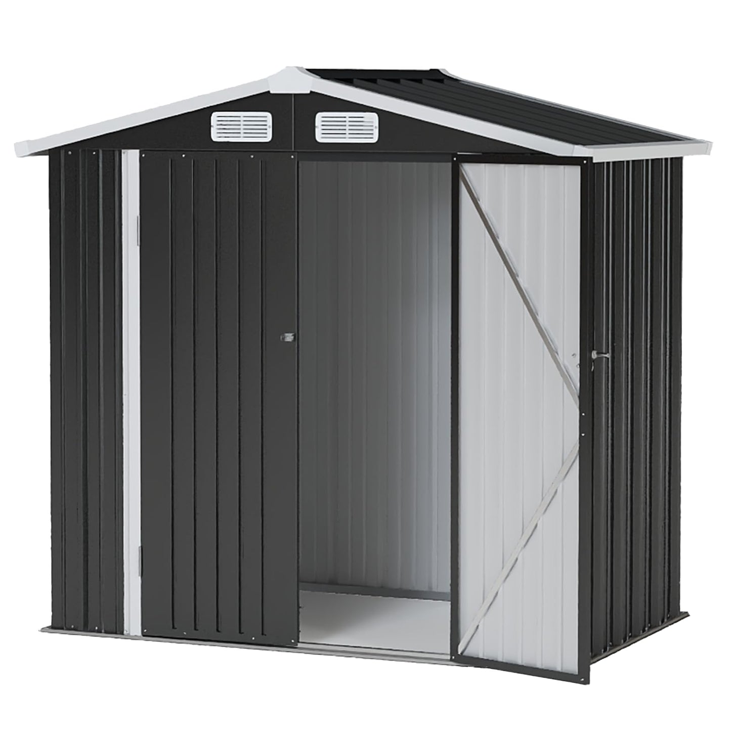 Breezestival 6x4FT Outdoor Storage Shed, Metal Garden Tool Shed with Sloping Roof & Lockable Door for Patio Lawn Backyard (Black, 6x4FT)