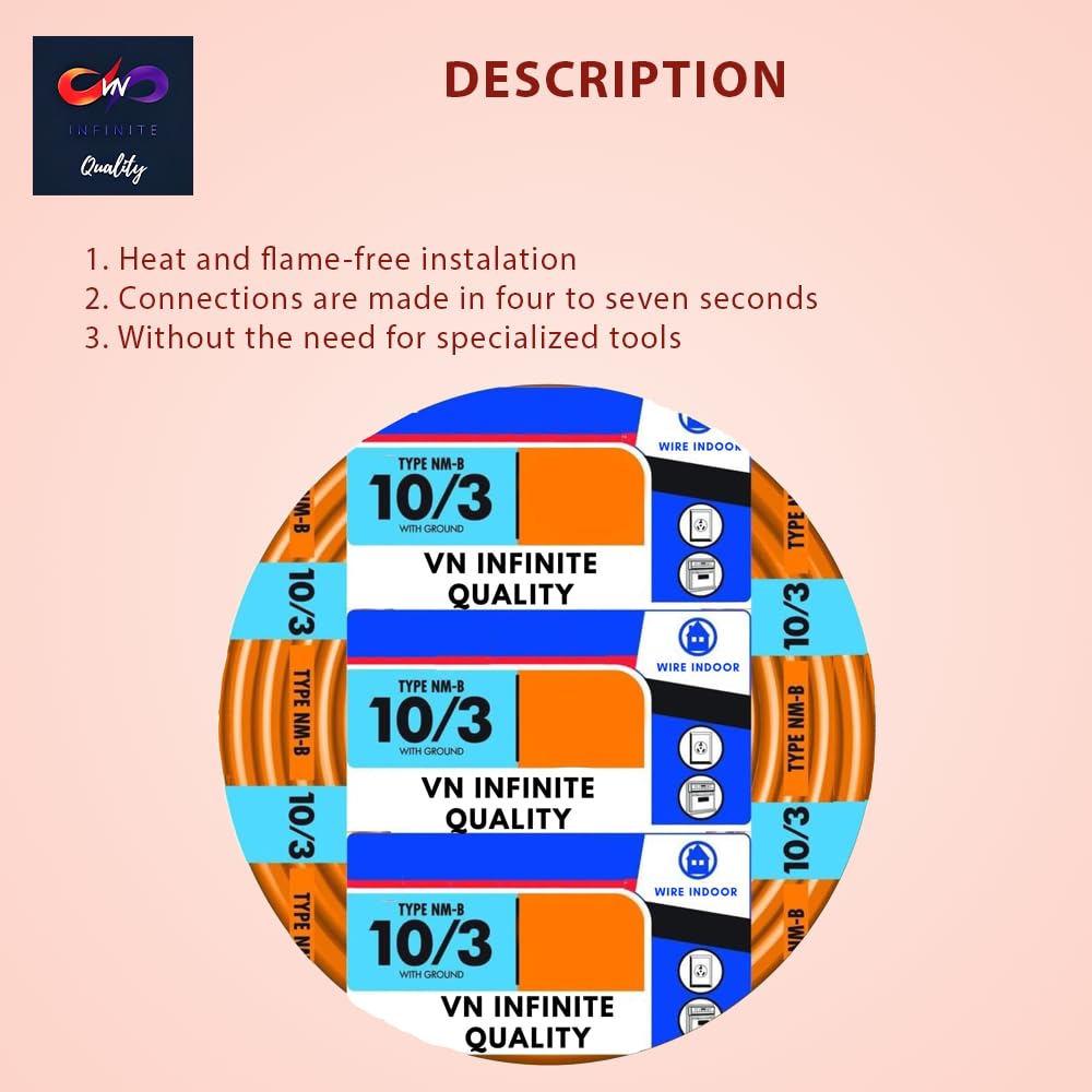 VN Infinite quality 10/3 NM-B Sheathed Cable - Non-Mettalic with Ground Residential Indoor Electrical Wire Type NM-B Orange (50 Ft)