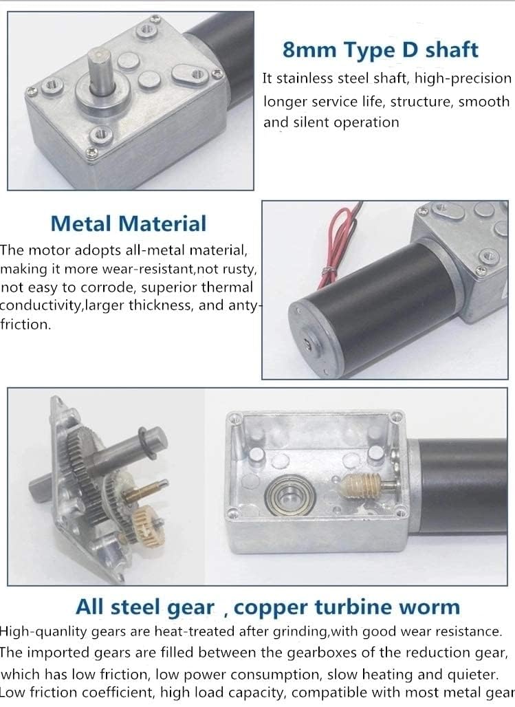 BRINGSMART 12V 16rpm DC Worm Gear Motor 70kg.cm High Torque Turbine Electric Gearbox Motor Self-Locking Reversed Mini Engine Geared Motor for DIY Robot Door Lock Curtain Machine (12V 16rpm)