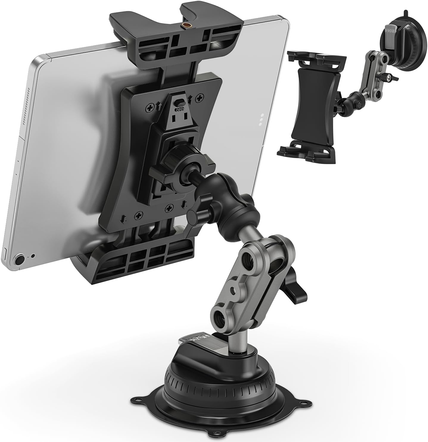 BAISHUN 360 4.7-12.9" Tablet Mount for Truck, Car Tablet Holder Heavy Duty Super Suction Cup/Adhesive Base iPad Stand