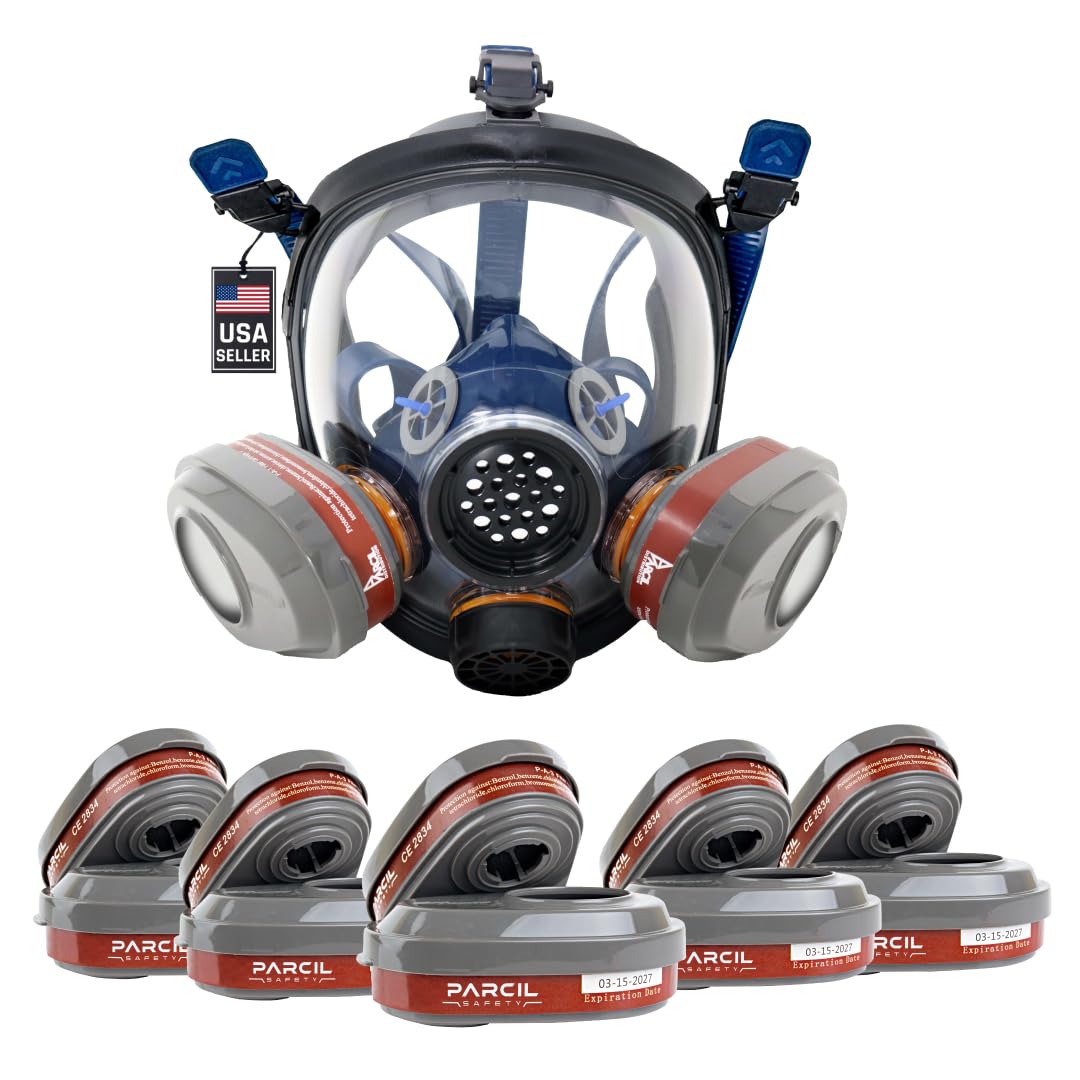 Parcil Distribution PD-101 Full Face Repirator Mask & 5 P-A-3 Filter Bundle for the Price of 5 Filters