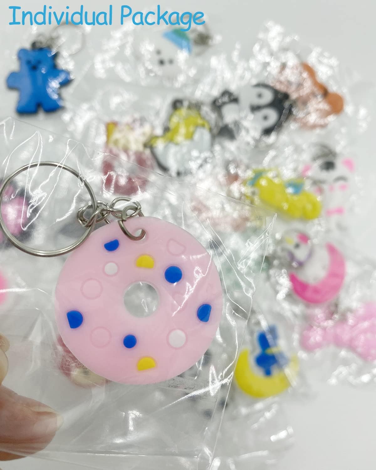 Skiennix 100pcs Cartoon Keychains - Mini Cute Keyrings for Kids' Party Favors | 20 Vibrant Colors