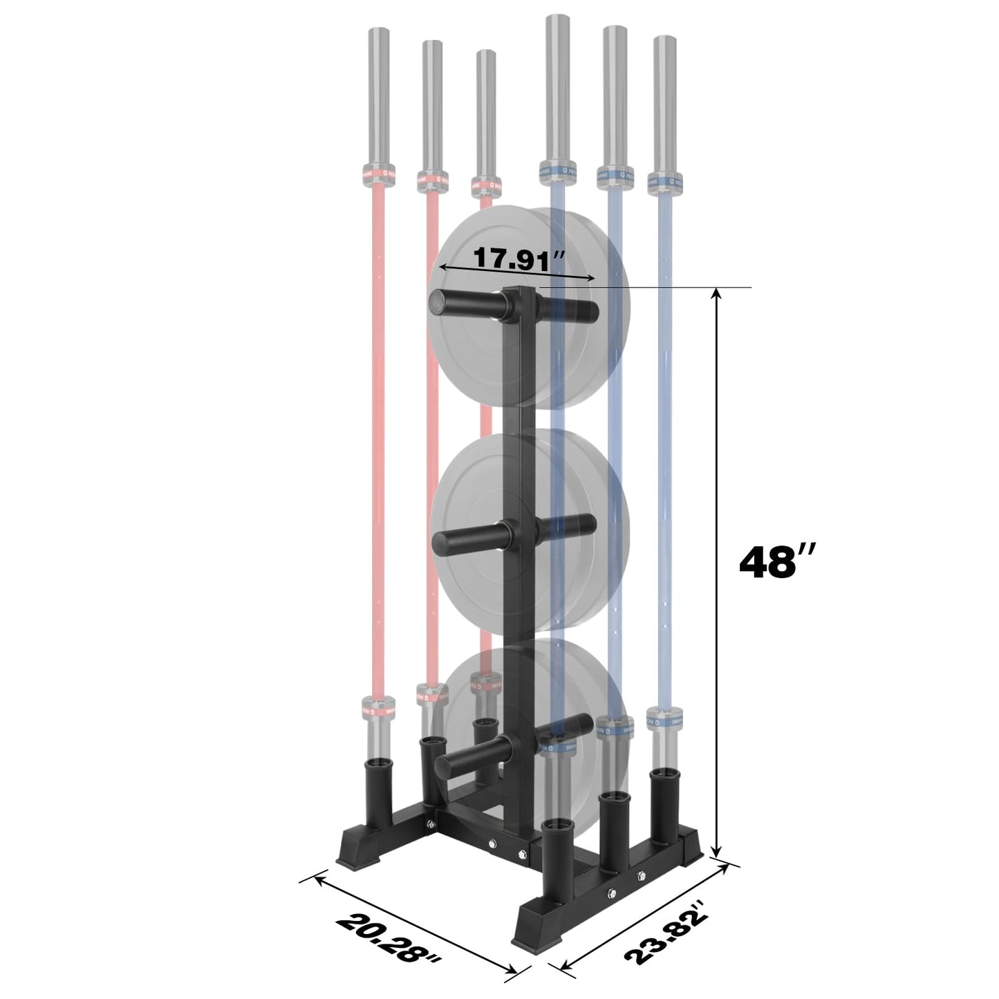 RICHUANG Olympic Weight Plate Rack for Bumper Plate Storage, 2 Inch Weight Plate Tree and Barbell Holder for Home Gym, 4-Pegs 6-Pegs Olympic Weight Tree, Capable of Holding Up to 880LB