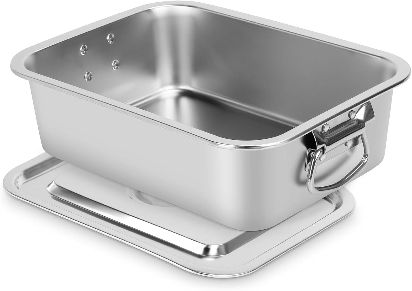 Skiennix 4-Inch Extra Deep Lasagna Pan - 7.4QT Stainless Steel Nonstick Baking Dish with Lid & Handles | 14x10.6x4 IN