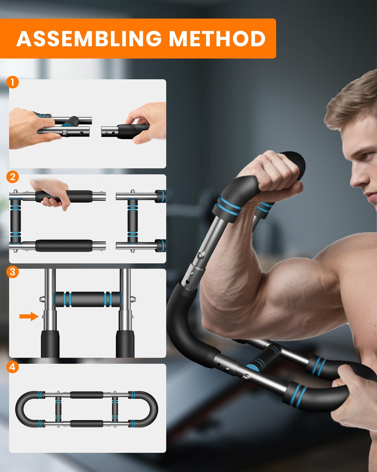 Upgraded Twister Arm Trainer, Adjustable Chest Workout Equipment, Portable Arm Exerciser for Upper Body Strength Training, Detachable Power Twister Bar for Home Gym Fitness (Blue 30-90 lbs)