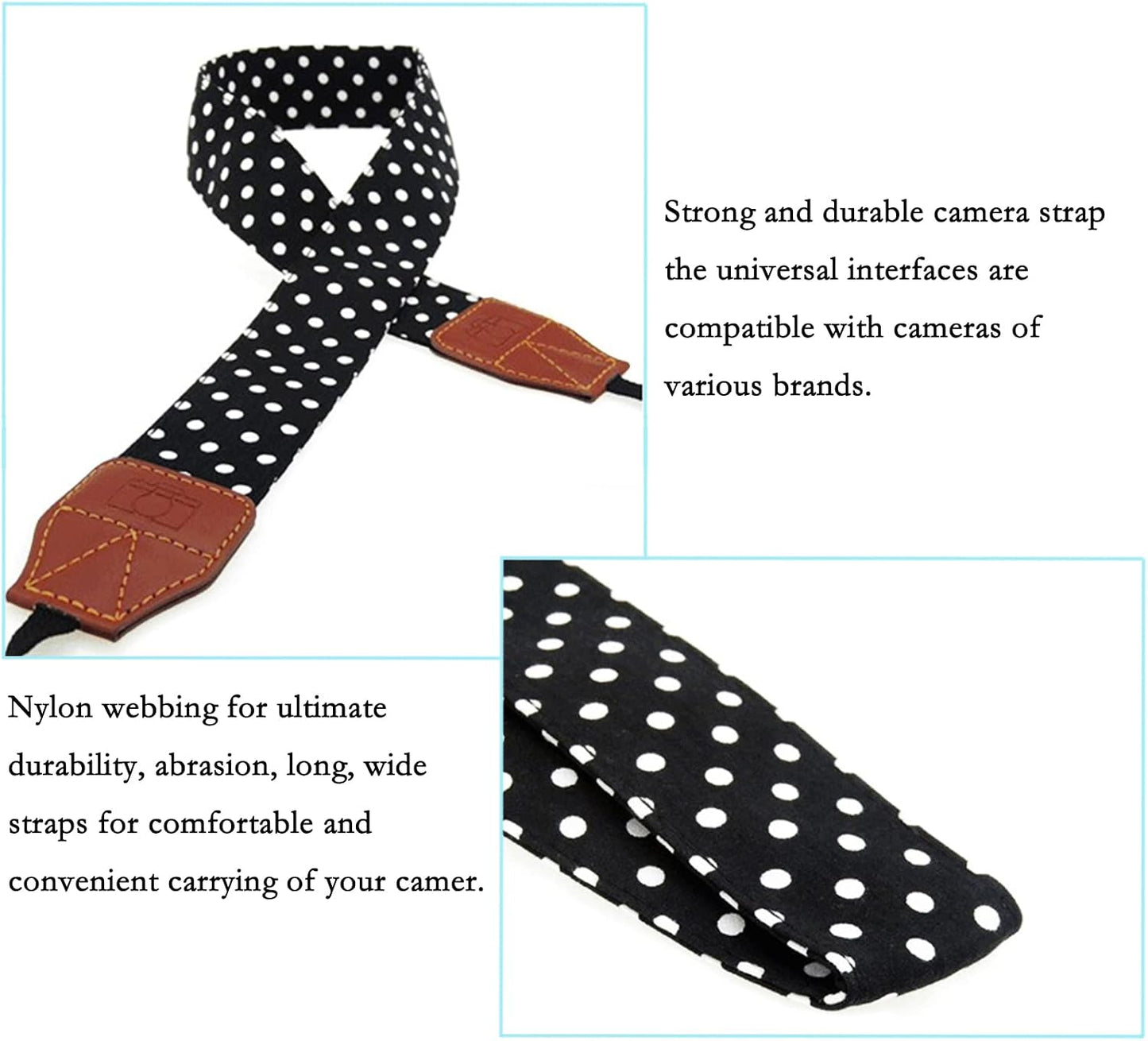 Camera Strap Real Retro Belt for All DSLR Camera. Polka Dot style Universal SLR Strap, Adjustable Neck Shoulder Camera