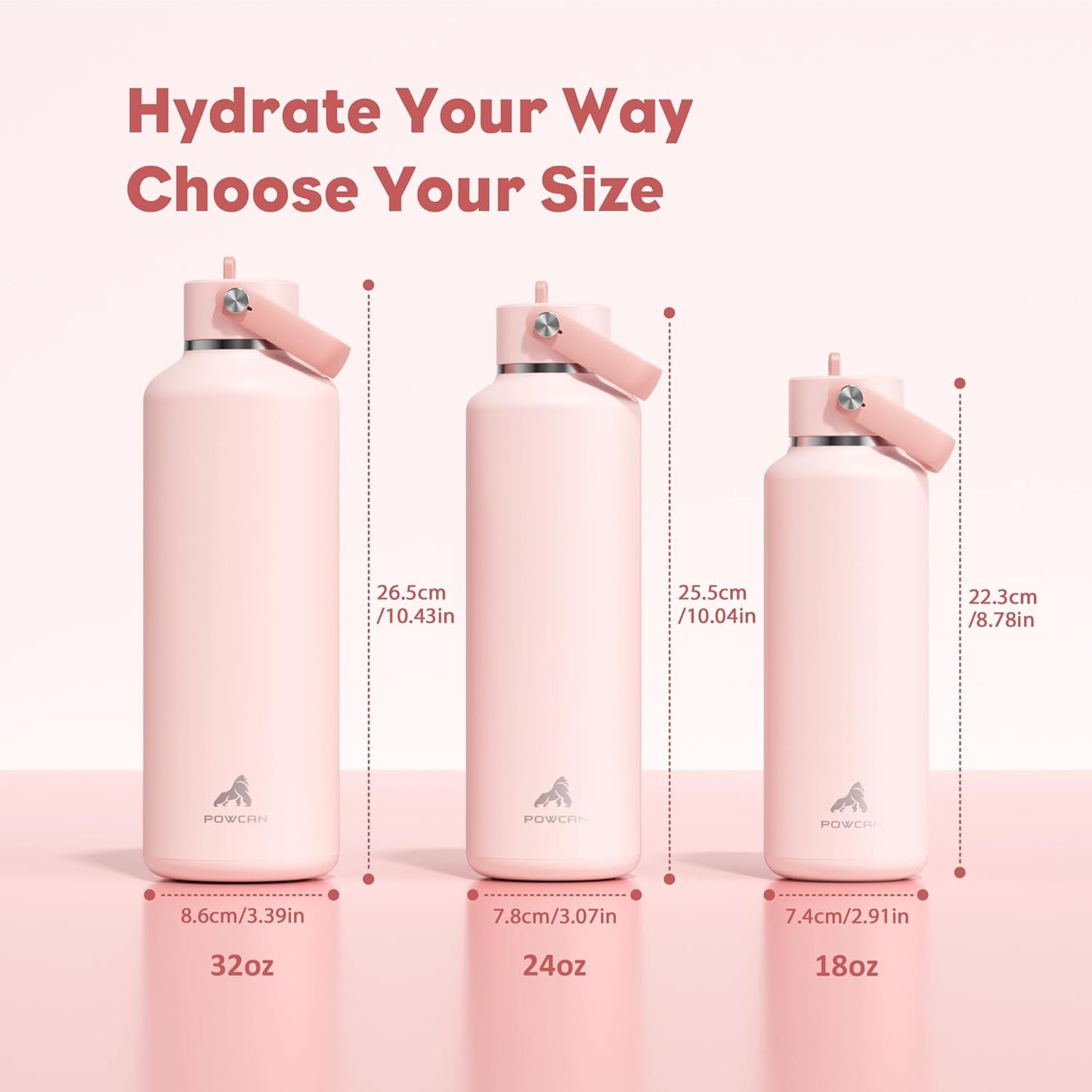 POWCAN 24 oz Insulated Water Bottle - Leakproof, Keeps Drinks Cold 24H | Lightweight Metal with Straw (Cotton Candy)