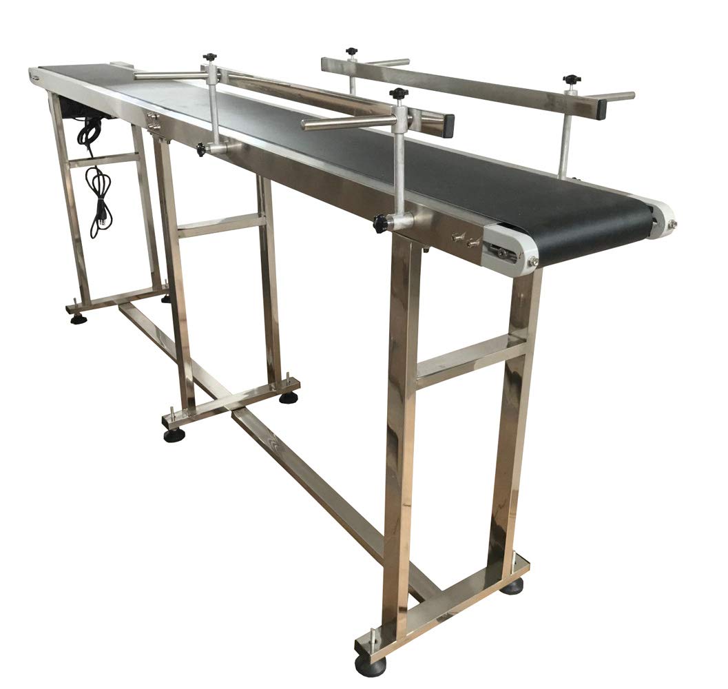 TECHTONGDA PVC Flat Conveyor Belt Systems Stainless Steel Frames Double Guardrails for Industrial Transport Conveyor Length 82.6inch Belt Width 7.8inch