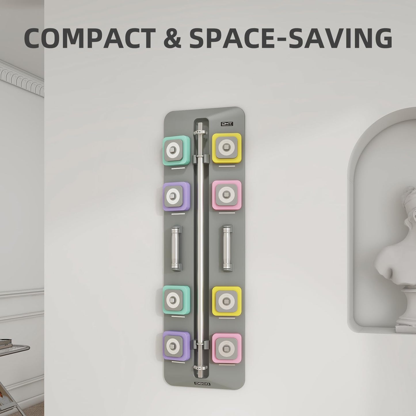 DHT Adjustable Dumbbells, Wall-Mounted Dumbbell Barbell Sets with Rack, Free Weights Dumbbells Set, All-Purpose Fitness, Anti-Rolling, Weights Set for Home, Gym, Office, 2.2-50 lbs, 1 Set / 2 in 1 Macaron