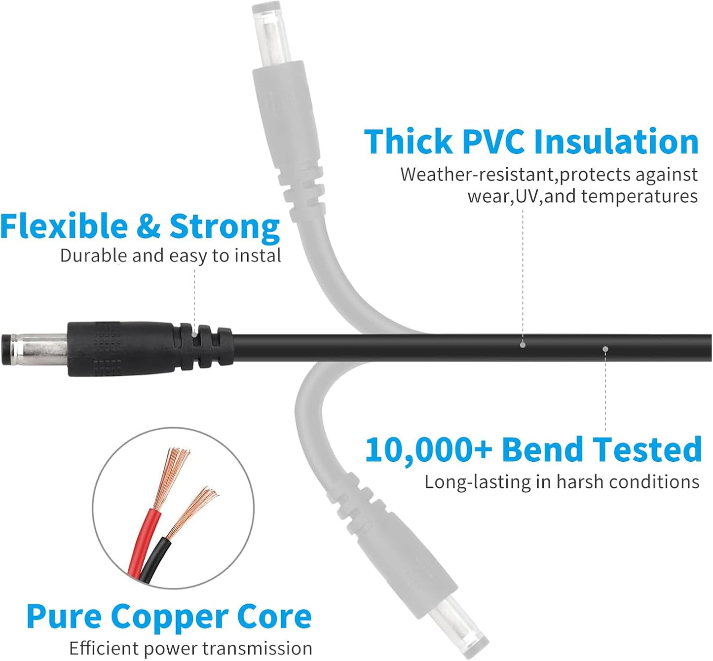 CYD 22AWG 12v 4.0mm 1.7mm 2m 2A Power Cable x DC Power Cord Male Connectors DC Pigtail Adapter Barrel Jack Socket Wire